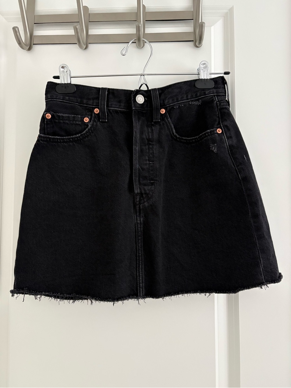 Levi's Black A-Line Denim Mini Skirt with Frayed Hem